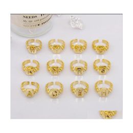 Bandringen vrouwen en mannen 26 letters Alphabet MicroIntraflash Retro Opening verstelbaar A tot Z Gold Color Ladys Gift Girl Sieraden 3546 DH2EE