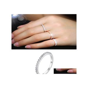 Bandringen vrouwen Rose Gold Simple Wedding Ring 925 Sier Sparkling Zirconia verharde diamanten verstelbare opening druppel levering sieraden DHV3J