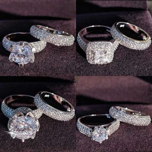 Anillos de banda Conjunto de anillos de boda de lujo para mujer Joyería de plata Regalo de aniversario Venta al por mayor Novedad 2023 R4632 Z0327