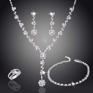 Bandrings dames zilveren kleur mode bruiloft sieraden luxe kristal parel kettingbraceletringearrings dames sieraden sets voor bruids aa230426