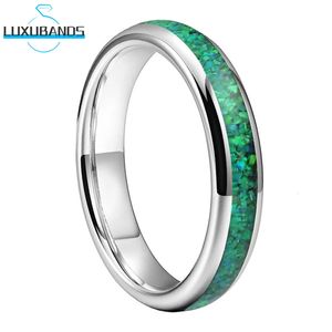 Bandringen Dames Wolfraam Trouwring 4 mm Groene Opaal Inleg Zwart Verloving Koepelvormige band Gepolijste afwerking Hoge kwaliteit Comfort Fit 231218