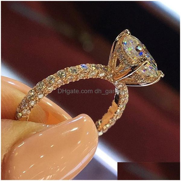 Bands Anneaux Femme Ring Diamond Zircon Romantique Shining Round Stone Bridal Fashion Jewelry Engagement For Women Drop Dhgarden OTYXV