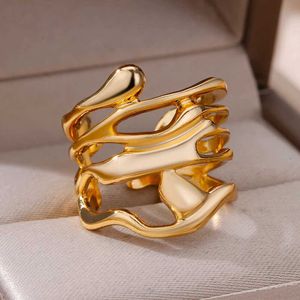 Bandringen Dames roestvrijstalen ring Gouden holle brede ring Dames verlovingsringfeest vinger sieraden Gift Trend Q240427