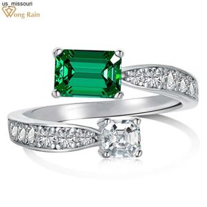 Bandringen Wong Rain 18K GOUD GOLD 925 Sterling Silver Emerald Cut 57 mm Emerald High Carbon Diamond Gemstone Fine Jewelry Open Ring Gift J230522