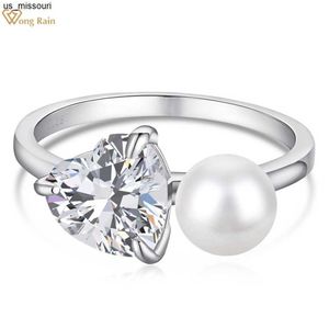 Anneaux de bande Wong Rain 925 Sterling Silver Heart Cut 88 MM High Carbon Diamond Pearl Gemstone Fashion Ring pour les femmes Fine Jewelry Wholesale J230522