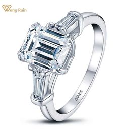 Anneaux de bande Wong Rain Classic 925 SERRING Silver 3Ex VVS1 Jade Cut 2CT Real Molybdenum Stone Tested Diamond Ring Engagement Bijoux J240410