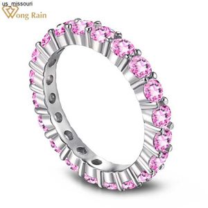 Bandringen Wong Rain Classic 925 Sterling Silver 3mm Lab Pink Sapphire Citrine High Carbon Diamond Ring Wedding Band Fijne sieraden Groothandel J230522