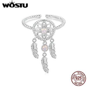 Bands Anneaux Wostu 925 Sterling Silver Dream Catcher Open Ring Womens Pink Opal Party Empilable Anillo Holiday Jewelry Gift Q240429