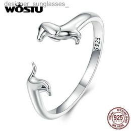 Anillos de banda Wostu Real 925 Sterling Silver Cute Dachshund Rings Ajustable Rings For Women Open Animal anillo de animales Fine Jewellry GiftL2312222