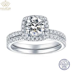 Bandringen Wuiha 925 Sterling Silver Sparkling Moissanite Diamond Wedding Ring Set voor dames jubileum Gift Exquise Sieraden J240410