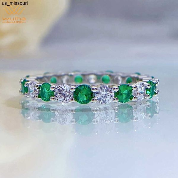 WUIHA Classic 925 Sterling Silver Round Cut Créé Moissanite Emerald Gemstone Wedding Engagement Row Diamond Ring Fine Jewelry J230522