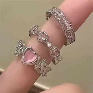 Anneaux de bande Y2K Pink Crystal Ring adapté aux femmes Bow Rbutterfly en forme de cœur