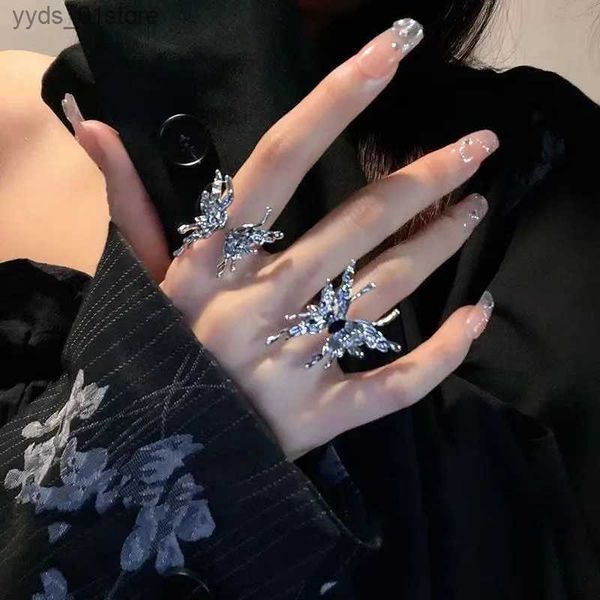 Anneaux de bande Y2k Vintage gothique métal liquide elle papillon anneaux réglables pour les femmes mode esthétique Anime anneau Punk Halloween bijoux L240305