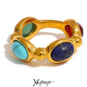 Bands anneaux yhpup en acier inoxydable coloré de pierre naturelle Agate Cast Vintage Charm Ring 2023 Cadeau de texture pour femmes à la mode 316L