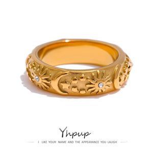 Anneaux de bande Yhpup soleil étoile lune anneau en acier inoxydable bijoux élégant métal femmes joyera acero inoxydable mujer cadeau 231219