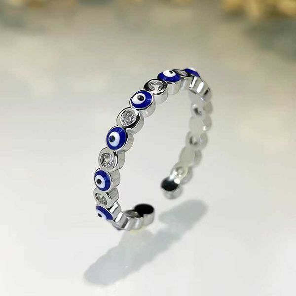 Yibaijias nouveau S925 pur argent Niche minimaliste goutte colle bleu oeil Zircon anneau est un accessoire de mode féminine populaire 4kc6