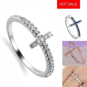 Anneaux de bande YONGMAN femmes hommes 925 bague de mariage croix en argent Sterling avec mignon saphir bijoux cadeaux taille 6/7/8/9/10 G230327