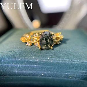 Anneaux de bande Yulem Women's Silver Ring 1.19CT 6x8 mm OVAL CUT MOSS AGATE Cluster Halo Engagement Rings in 925 Sterling Silverl240105