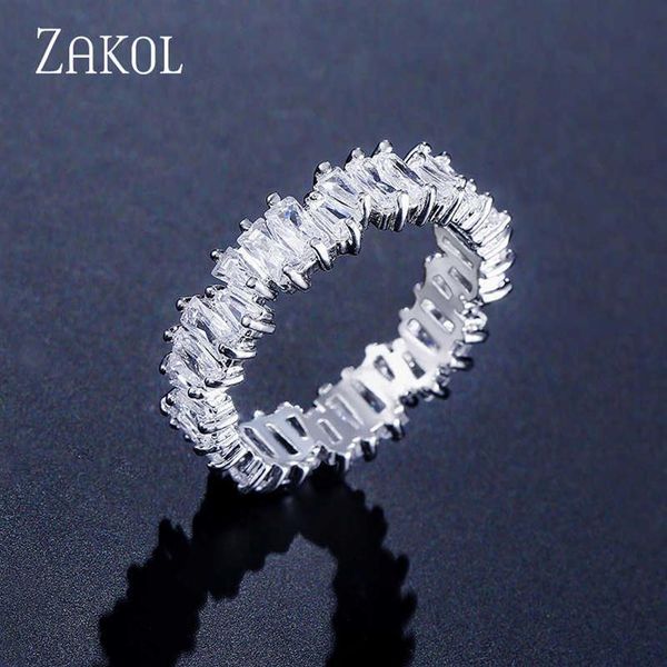 Anneaux de groupe Zakol Fashion Luxury Multicolor Charm Baguette Cubic Zirconia Mariage pour femmes