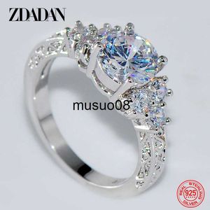 Bague ZDADAN 925 Sterling Silver 8MM Zircon Bague Pour Femmes Mode Bijoux De Mariage Accessoires En Gros J230602