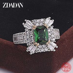 Anneaux de bande ZDADAN 925 Sterling Silver Emerald Zircon Anneau Pour Femmes Charme Bijoux De Mariage Cadeau De Fête J230517