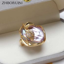 Bandringen Zhboruini 2022 Barokke parelring Real Natural Freshwater Pearl 18K Gold Plating Dames Sieraden Individuele Ring Groothandel J230517