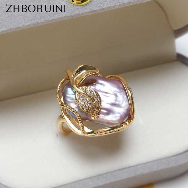 Bagues ZHBORUINI 2022 Bague Perle Baroque Véritable Perle D'eau Douce Naturelle Plaqué Or 18K Femmes Bijoux Bague Individuelle En Gros J230517