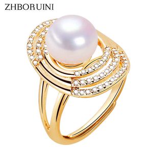Bandringen Zhboruini 2022 Nieuwe Fine Pearl Ring Real Natural Freshwater Pearl Oval Femme Big Ring 18K Gold Pating Women Sieraden Gift J230517