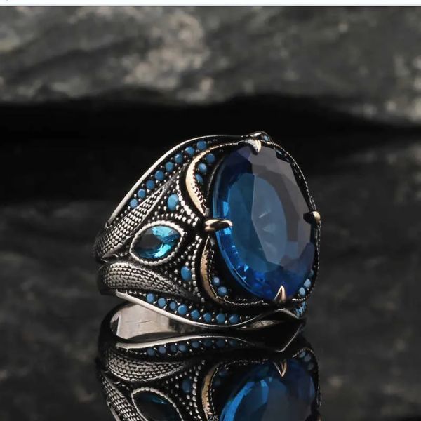 Anneaux de bande Anneau en alliage zinc pour hommes tendance mode Bleu zircon doigt anneau mâle bijoux de fête 22 styles