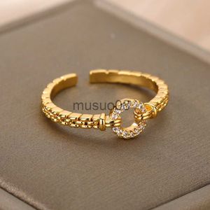 Bandringen Zirkoon Roestvrij Stalen Ring O-vorm Geometrisch Open Verstelbaar Voor Vrouwen Gouden Kleur Ring Mode Populaire Sieraden Accessoires J230817