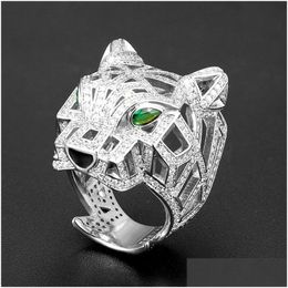 Bagues de bande Zlxgirl Bijoux Rhodium Sier Plaqué Couleur Léopard Animal Doigt Pour Hommes Cadeaux De Fête Marque Cubique Zircon Cuivre Goutte Livrer Dhbsw