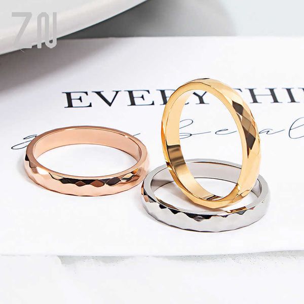 Band Rings ZN nouveau 3MM minimaliste mince anneau en forme de V motif titane acier inoxydable anneaux pour les femmes or Rose empilable rond bague G230213