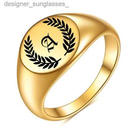 Anneaux de bande Zorcvens New Fashion Gold Color Rings Initial pour hommes Femmes en acier inoxydable A-Z Lettre de mariage Jewelry Giftl231222