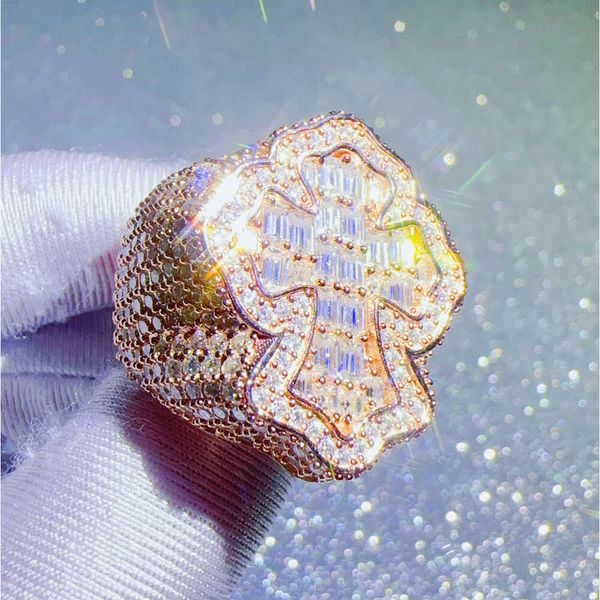 Anillos de banda zuanfa joya moissanite hip hop anillo cruzado baguette vvs anillo de diamante 2024 anillo de diseñador para mujeres participación de alta calidad moda