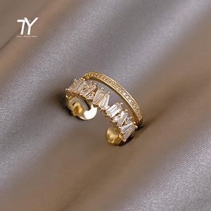 Band Zirkon Gold Double Student Opening Rings For Woman 2021 Fashion Gothic Finger Sieraden Wedding Party Girl's Sexy Engagement 2024 Designer Ring