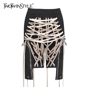 Bandage hit kleur broek voor vrouwen hoge taille kruis onregelmatige zoom casual broek vrouwelijke mode kleding 210521