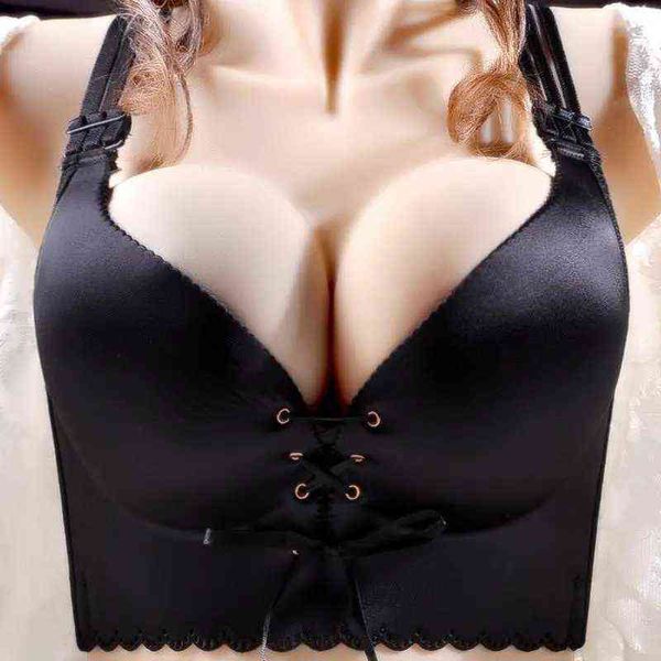 Vendaje Push Up Bra Mujeres 34-52 C D E Talla grande Bralette Black Sexy Bras Ropa interior inalámbrica Thin Reunido Brassiere Big Breast 211217