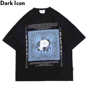 Bandana Patchwork Hip Hop T-shirt Mannen Zomer Oversized Straat Mode Heren T-shirts Katoen Tee 210603