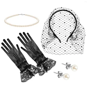 Bandanas 1 ensemble femmes fascinateurs Tea Party Costume accessoires visage voile collier de perles boucles d'oreilles gants en dentelle