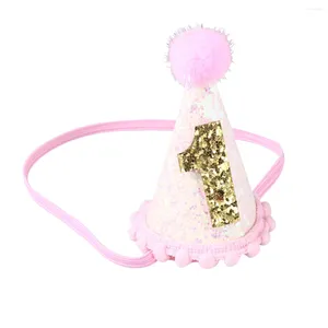 Bandanas 1pc Baby's Birthday Hat Po Props Accesorios para el cabello con brillos (rosa un año)