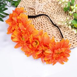 Bandanas 1pc elasticiteit hoofdband kunstmatige zonnebloem krans haarband stretch hoofdtooi voor feest oranje