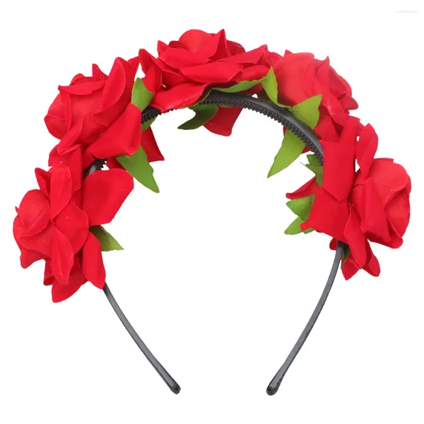 Pañuelos 1PC Simulación Flor Diadema 3D Rose Headwrap Mujeres Aros para el cabello Banda creativa para novia Boda Pography (Rojo)