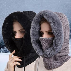Bandanas 1Pc hiver femmes tricoté fourrure casquette masque ensemble à capuche chaud cachemire cou plus chaud en plein air Ski cyclisme coupe-vent chapeau bonnets