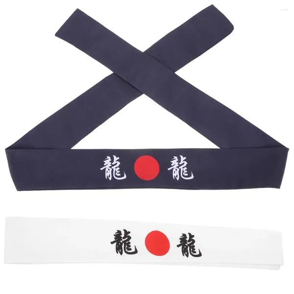 Bandanas 2 pièces bandeau de cheveux japonais rubans bandana bandeau de chef sushi pour les sports de karaté samouraï