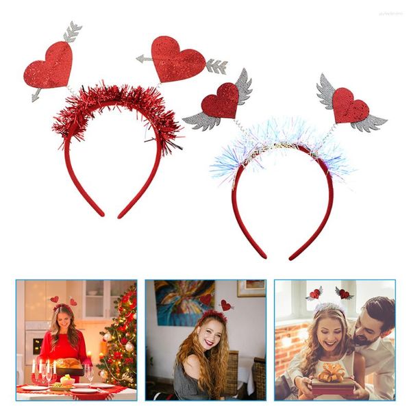 2 uds. De pañuelos con alas, diadema de amor, diademas para el día de San Valentín, accesorios para fiesta de lentejuelas, tela de fieltro, diademas encantadoras para niña, corazón y niño