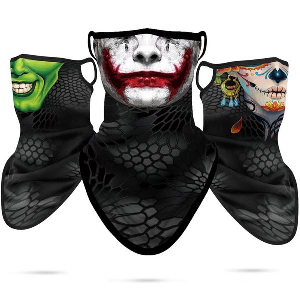 Bandanas 3D Ghost Neck Bandana Joker Venom Triángulo Mascarillas al aire libre Ciclismo Diadema Camuflaje Gaiter Mujeres Skull Shield