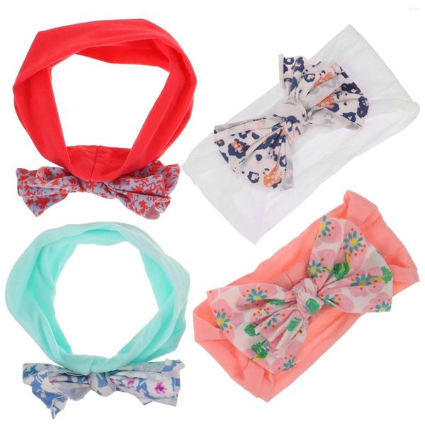 Bandanas 4 PCS Fille Accessoires de cheveux pour enfants Enfant Hijab Bébé Big Bow Headwear Nylon