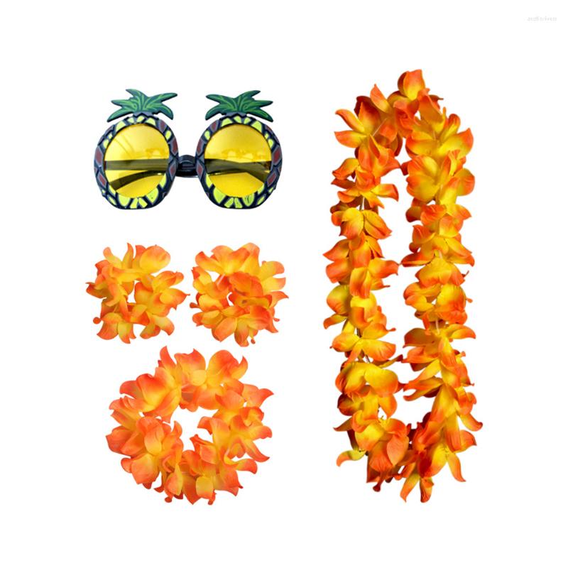 Bandanas 5 Pcs Hawaii Headdress Necklaces Wreath Garland Eye Glasses Banquet Hawaiian Flower