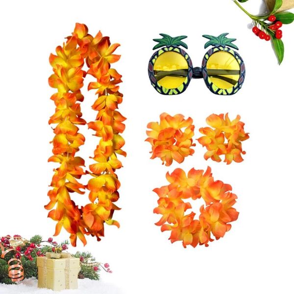 Bandanas 5 pièces bracelet hawaïen guirlande lunettes drôles collier de fleurs fête coiffure banquet