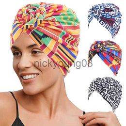 Pañuelos con estampado africano Turbante Sombrero para mujer Scrunchies Nudo Headwrap Stretch Bandanas Party Headwear Ladies Headscarf Accesorios para el cabello x0628